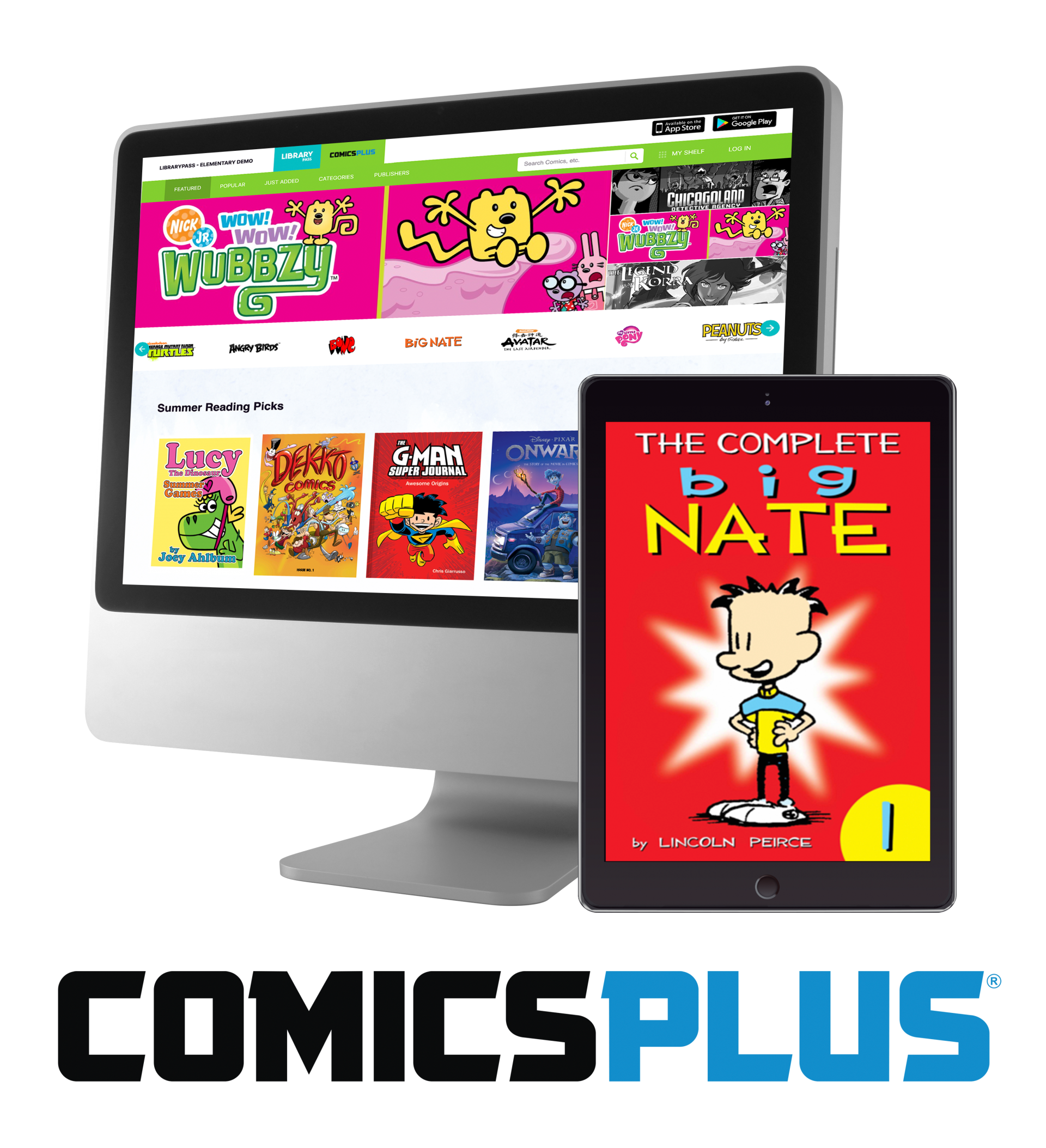 Comics_Plus_Elementary -image of computer and Nate the Great